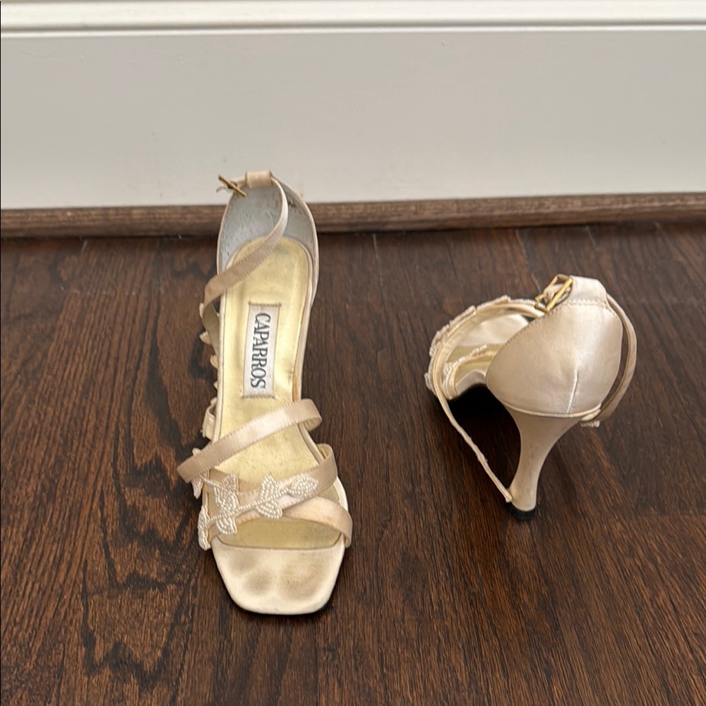 Caparros Cream High-Heeled Sandals with Ankle Strap